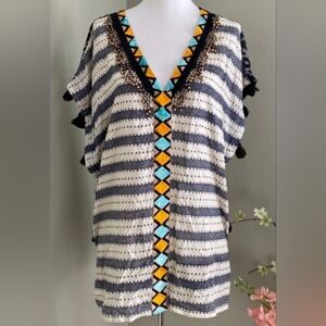 Anthropologie Floreat Black & White Striped Sheer Blouse